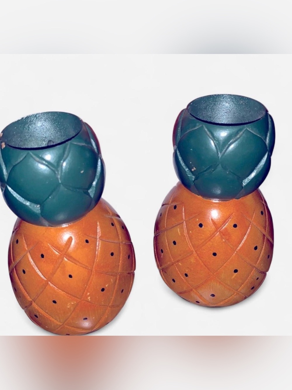 Pineapple Ceramic Votive Holders - Green Top, Brown Body